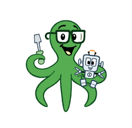 Maskottchen Kraken IT Roboter